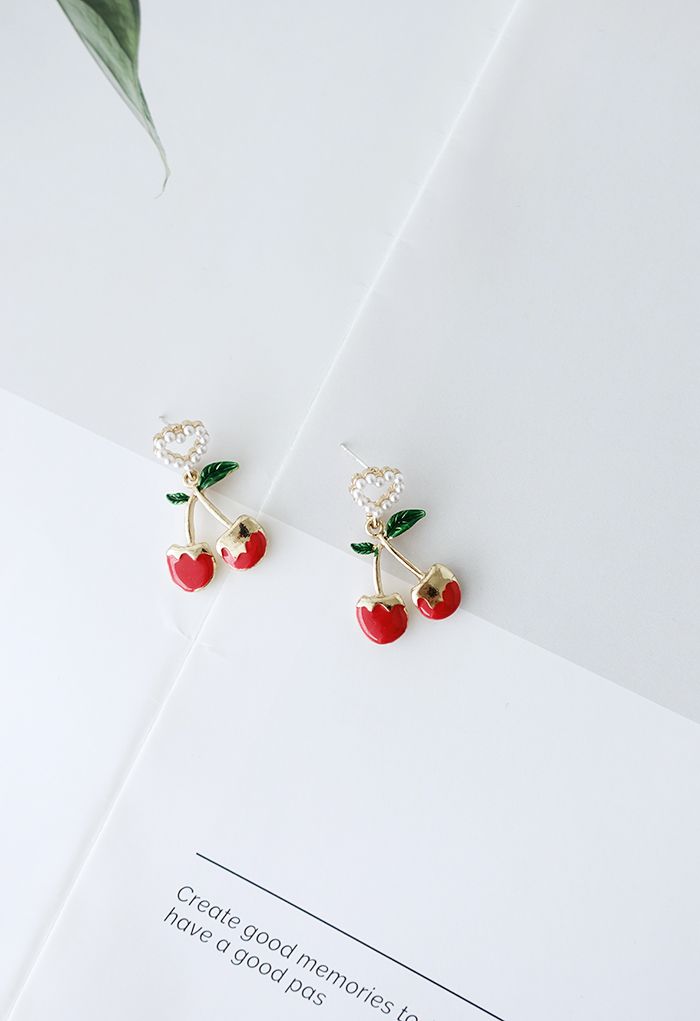 Cherry Pearly Heart Earrings