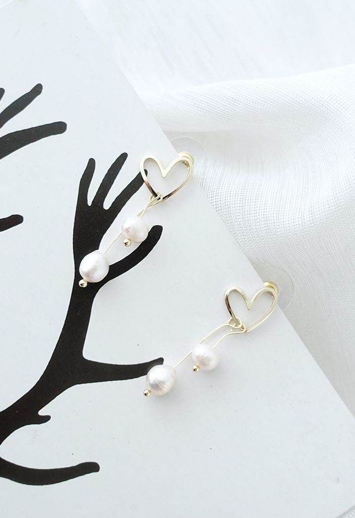 Hollow Heart Pearly Drop Earrings