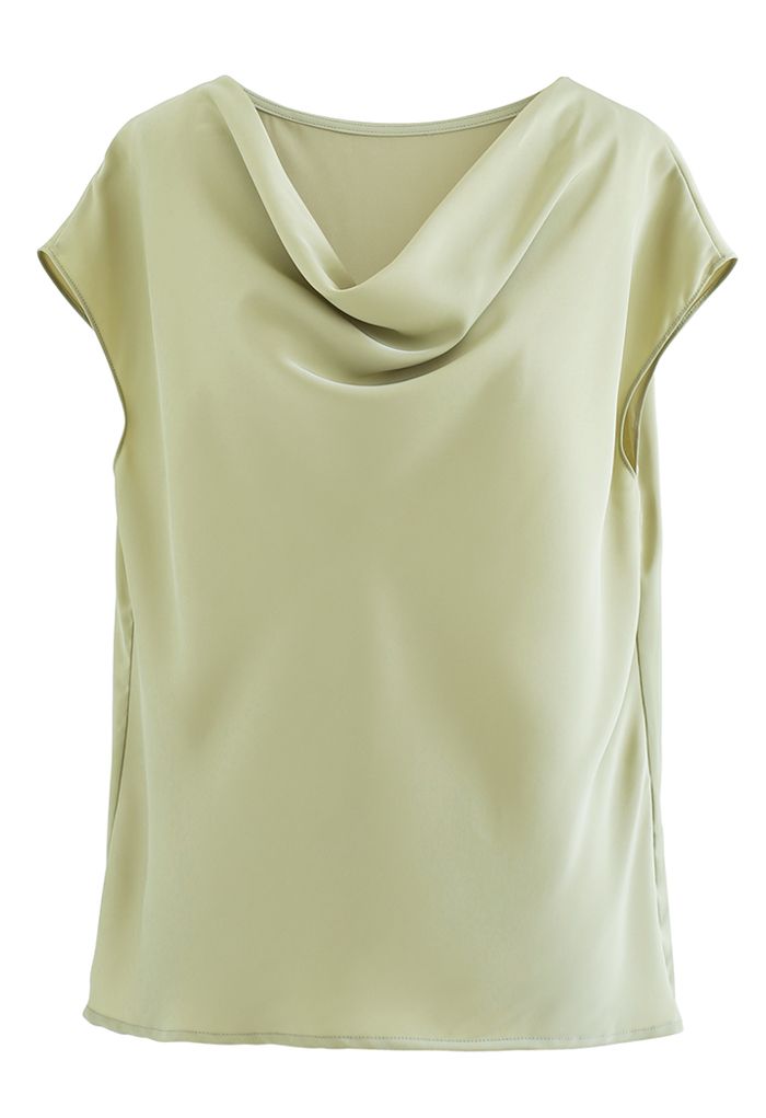 Ruched Drape Satin Sleeveless Top in Pistachio