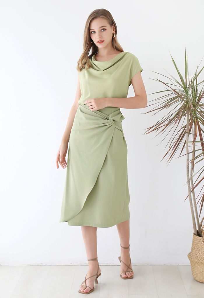 Ruched Drape Satin Sleeveless Top in Pistachio