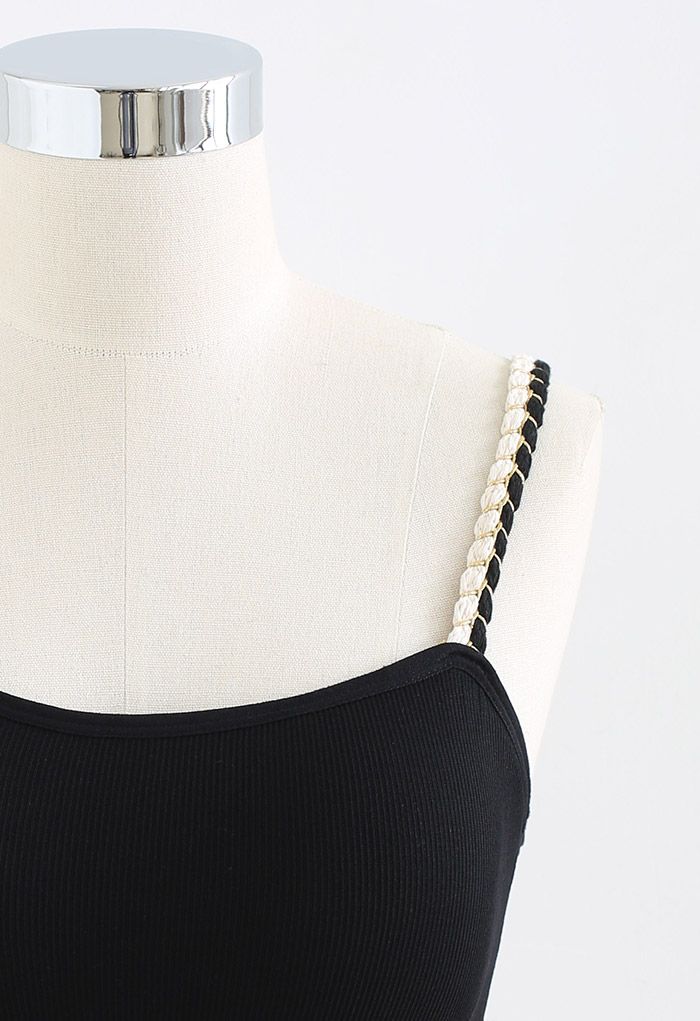 Distinctive Straps Ribbed Bra Top in Black