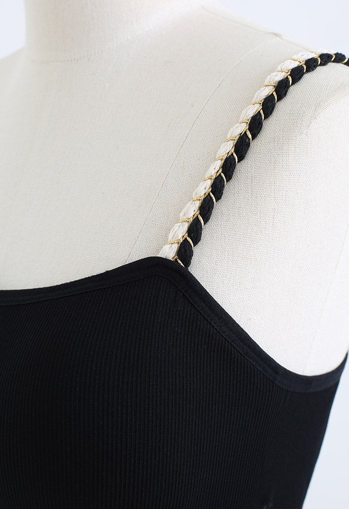 Distinctive Straps Ribbed Bra Top in Black