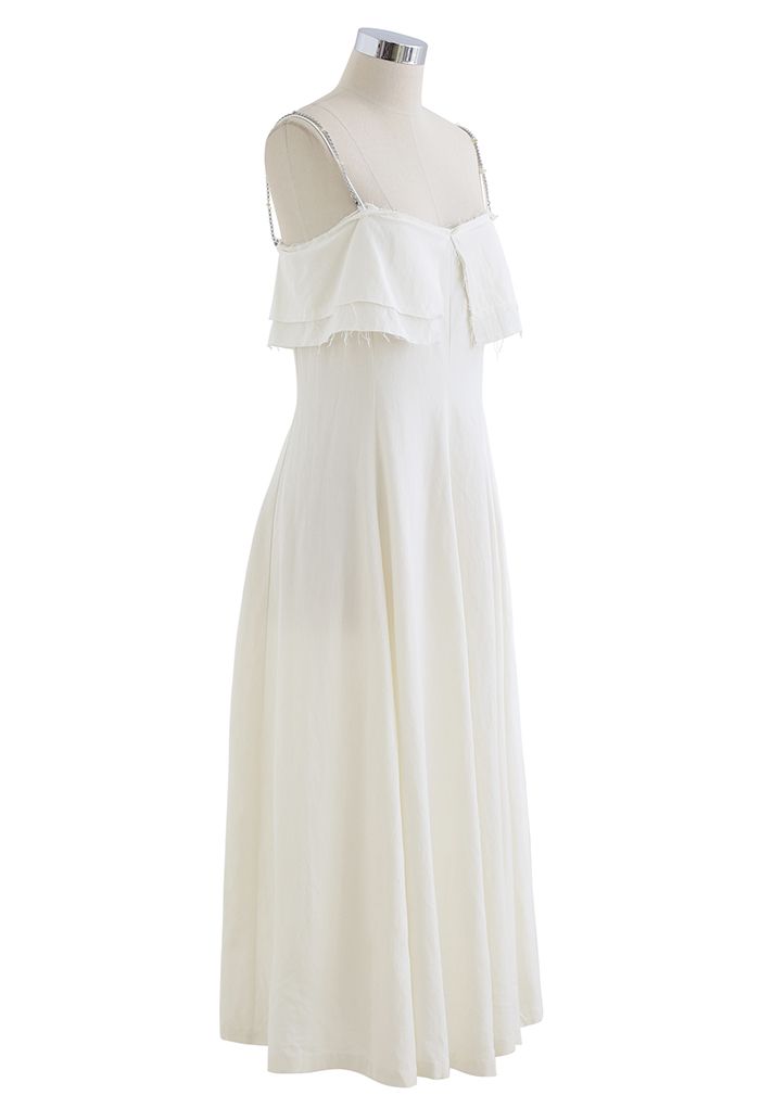 Double Straps Flap Linen Cami Dress in Ivory