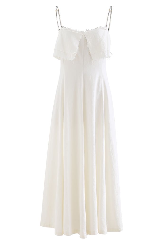 Double Straps Flap Linen Cami Dress in Ivory