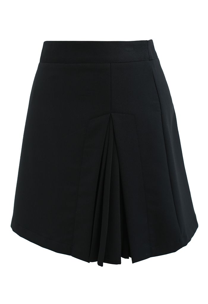 Spliced Pleated Mini Skirt in Black