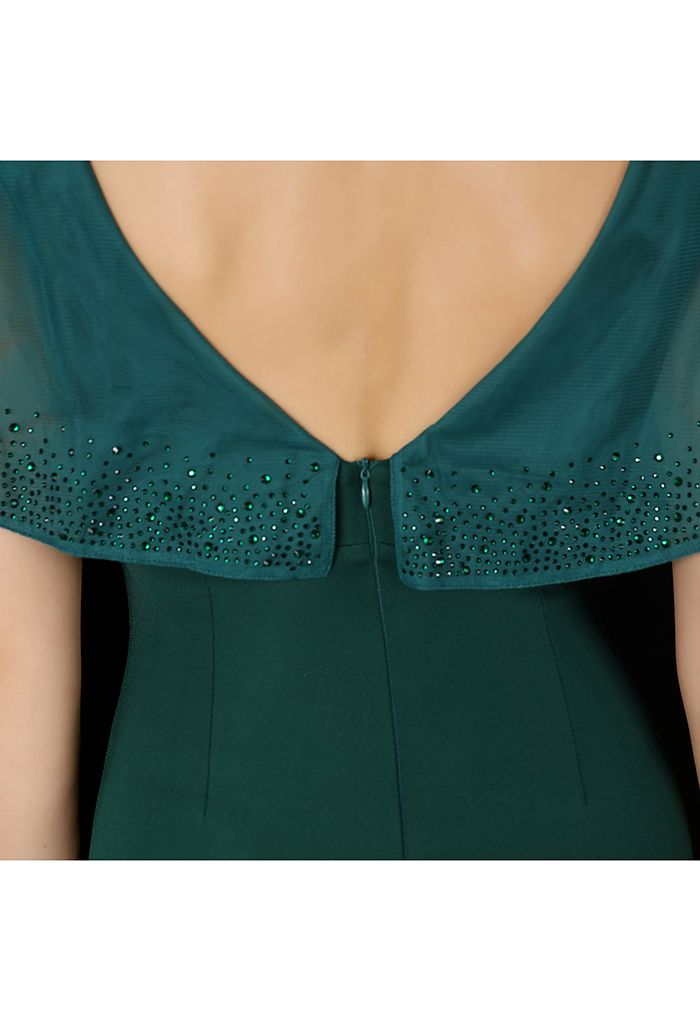 Sequined Flutter Sleeve Split Midi Gown in Emerald