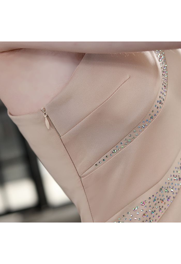 One-Shoulder Colorful Sequin Bodycon Gown in Light Tan