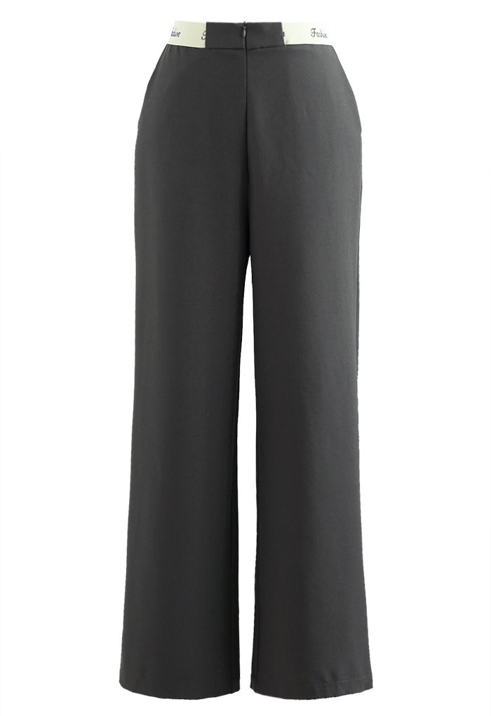 Contrast Waist Straight-Leg Pants in Smoke