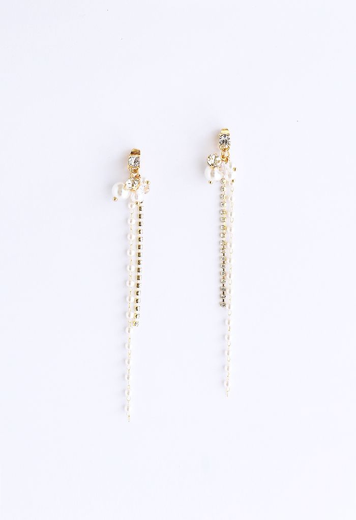 Crystal Chain Pearl Earrings