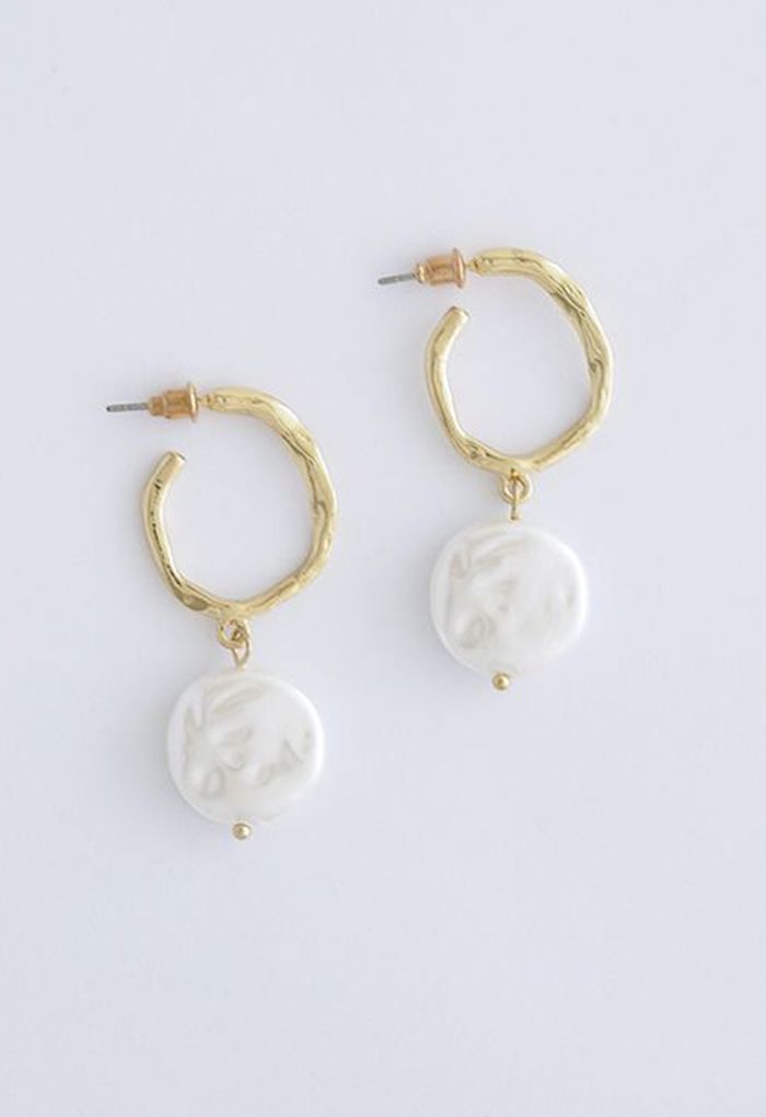 Coin Pearl Gold Hoop Earrings