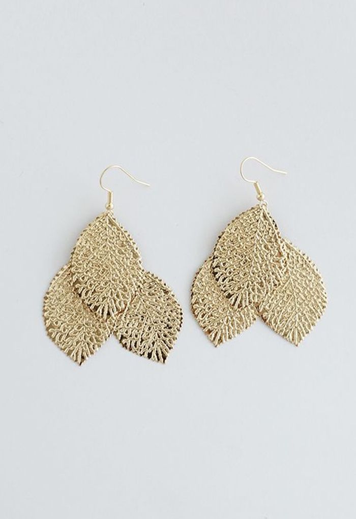 Triple Golden Leaves Earrings