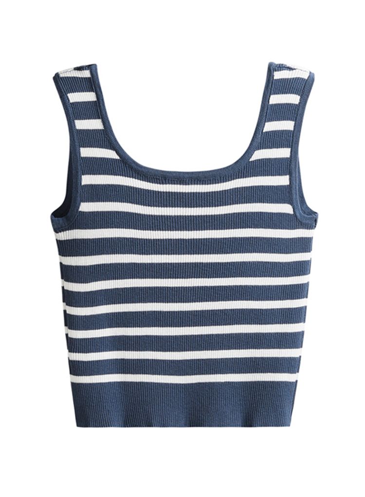 Striped Knit Crop Tank Top in Navy