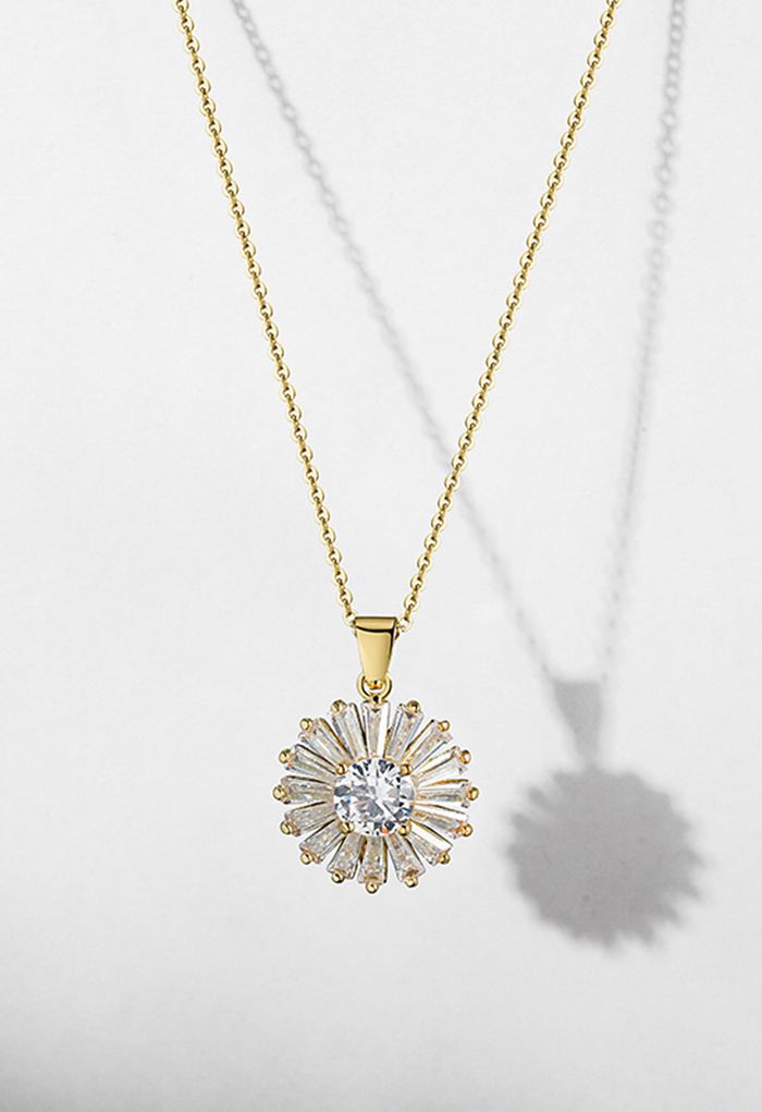 Glittering Zircon Floral Clavicle Necklace