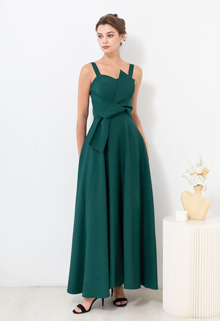 Exaggerated Knot Cami Gown in Emerald