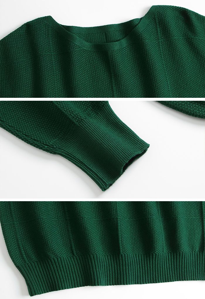 Cozy Boat Neck Batwing Sleeve Sweater in Dark Green