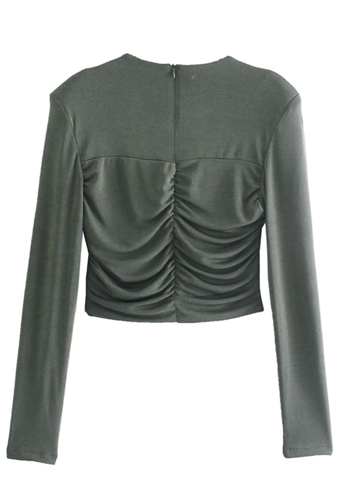 Side Ruched Drape Zipper Crop Top