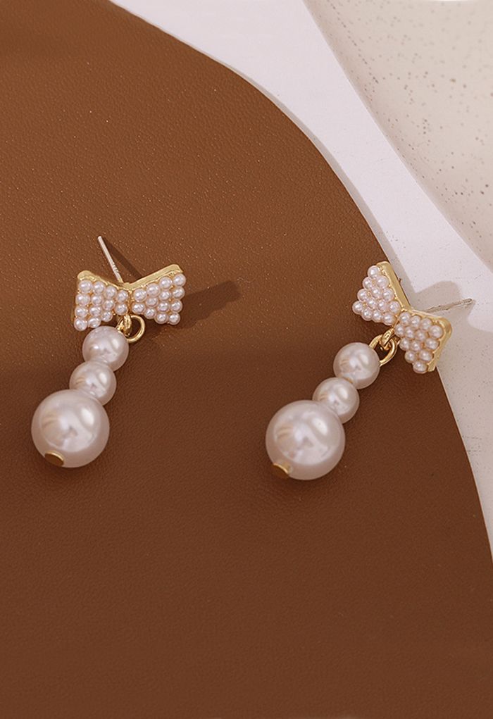 Bowknot Shape Pearl Drop Earrings