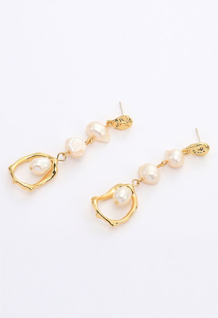 Geometric Freshwater Pearl Drop Earrings