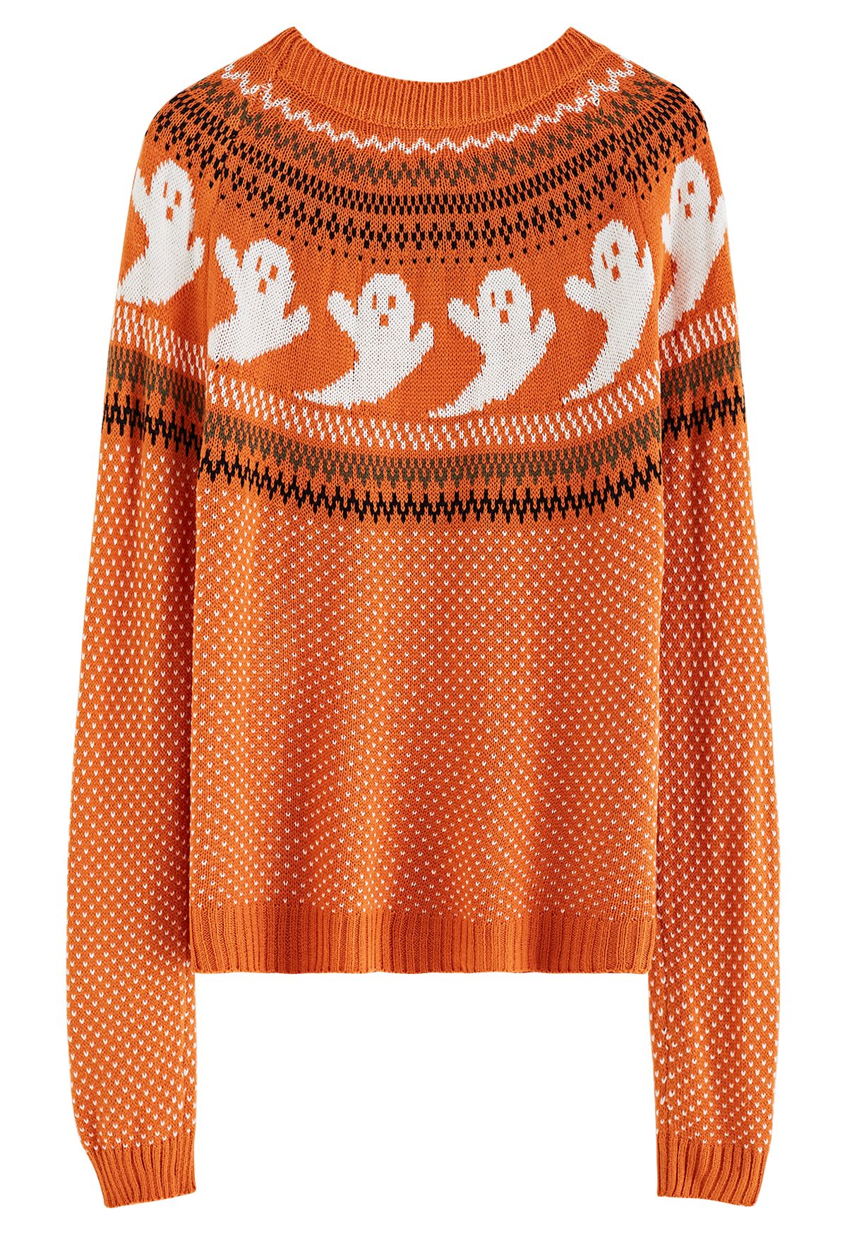 Cute Ghost Long Sleeves Knit Sweater in Orange