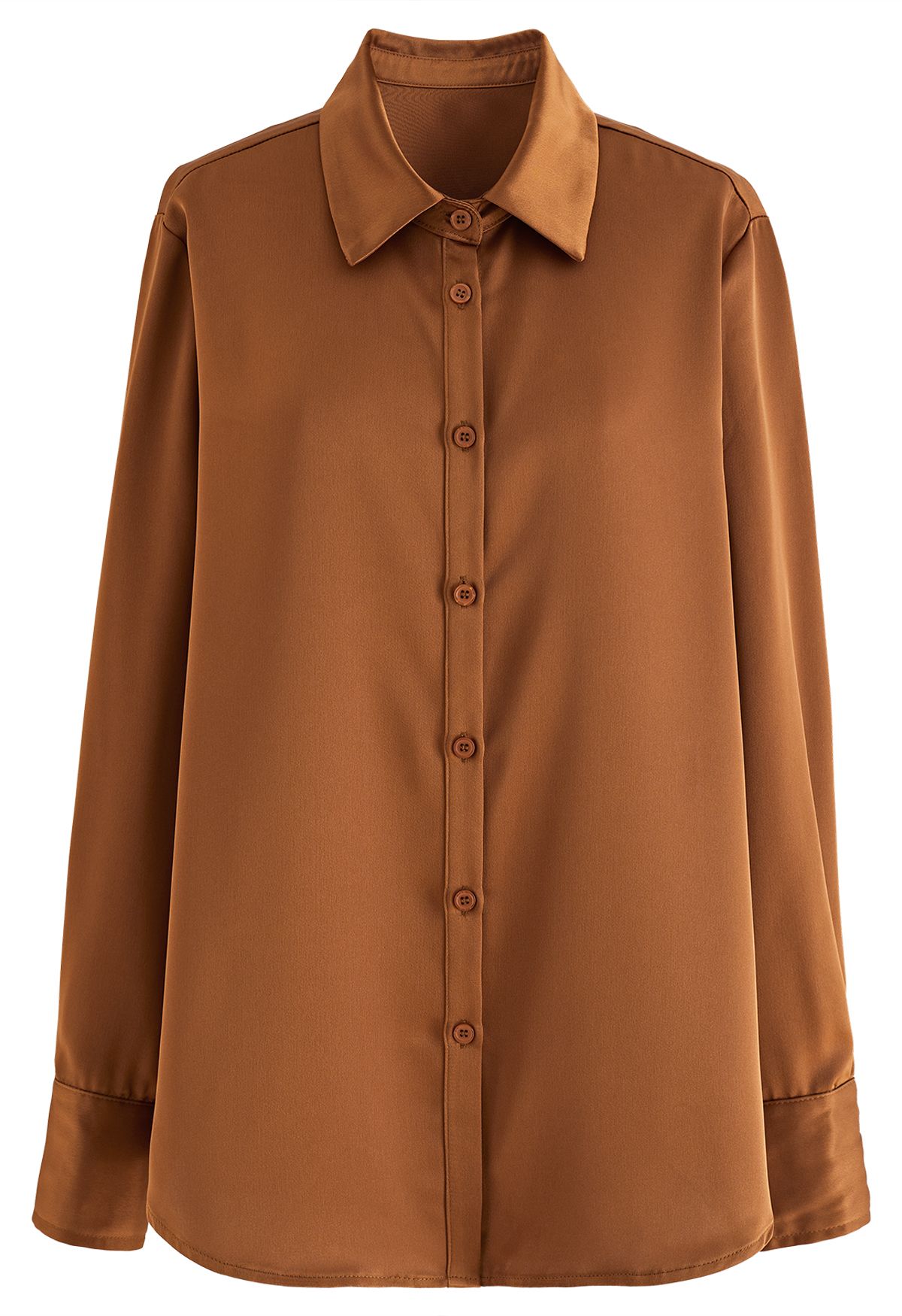 Satin Finish Button Up Shirt in Caramel