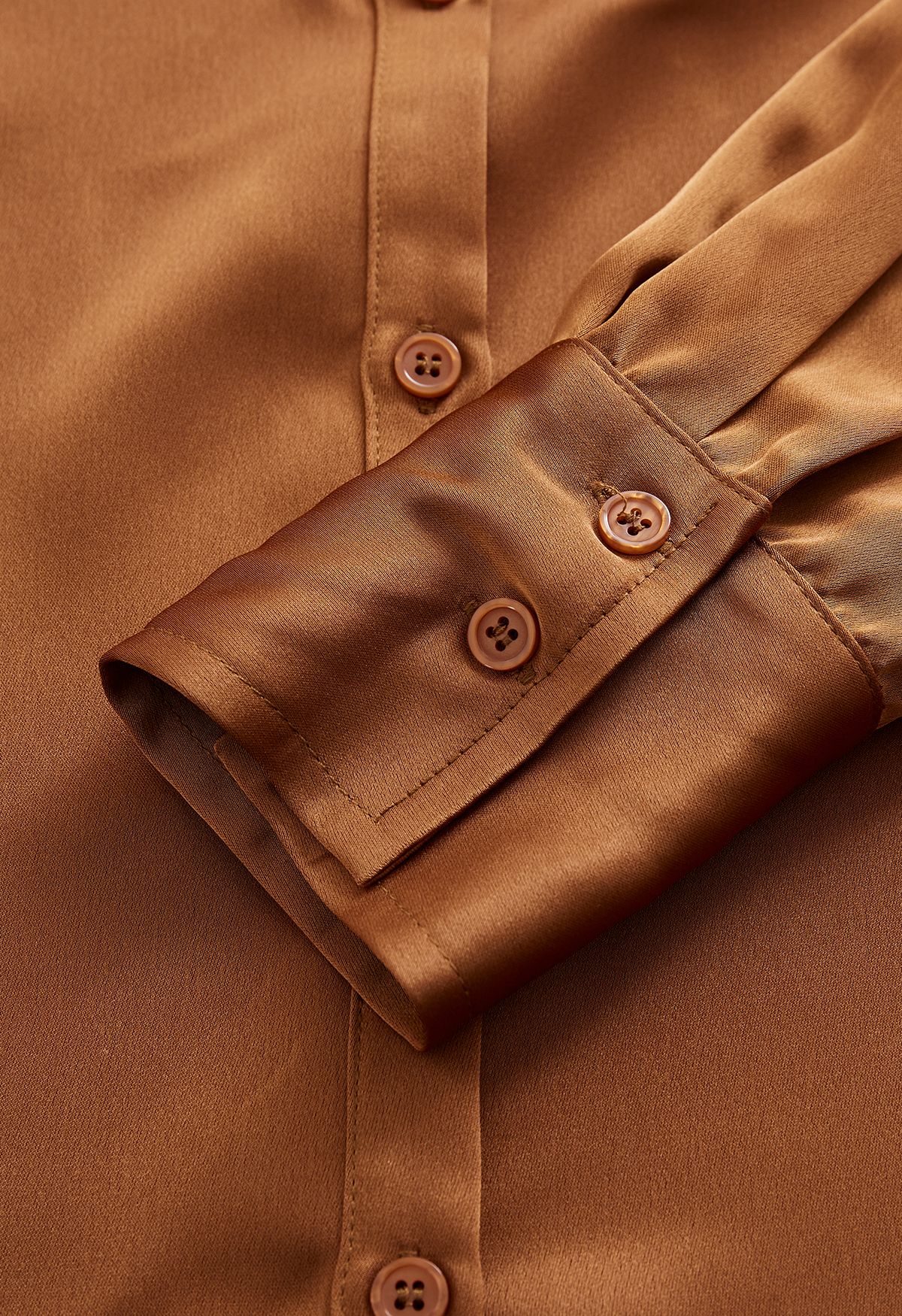 Satin Finish Button Up Shirt in Caramel