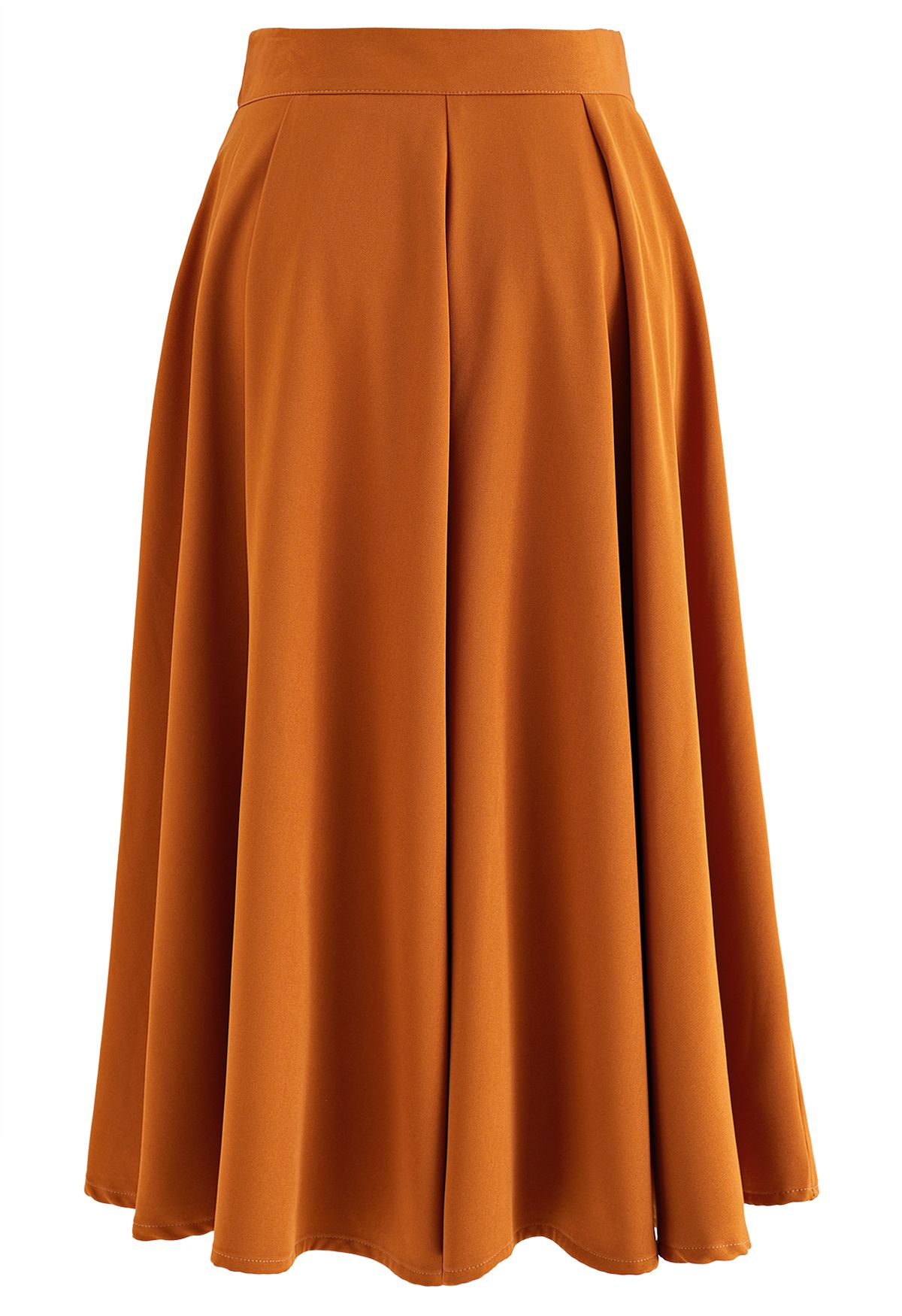 Buttoned Pleated A-Line Skirt in Pumpkin