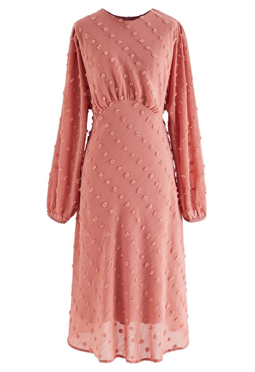 Cotton Candy Sheer Midi Dress in Coral