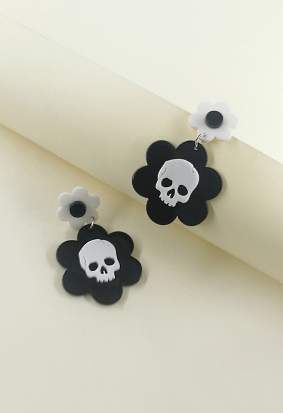 Black and White Skeleton Floral Earrings