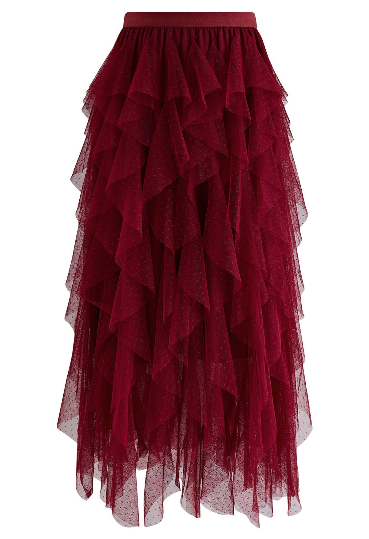 Dots Full Ruffled Tulle Skirt in Red