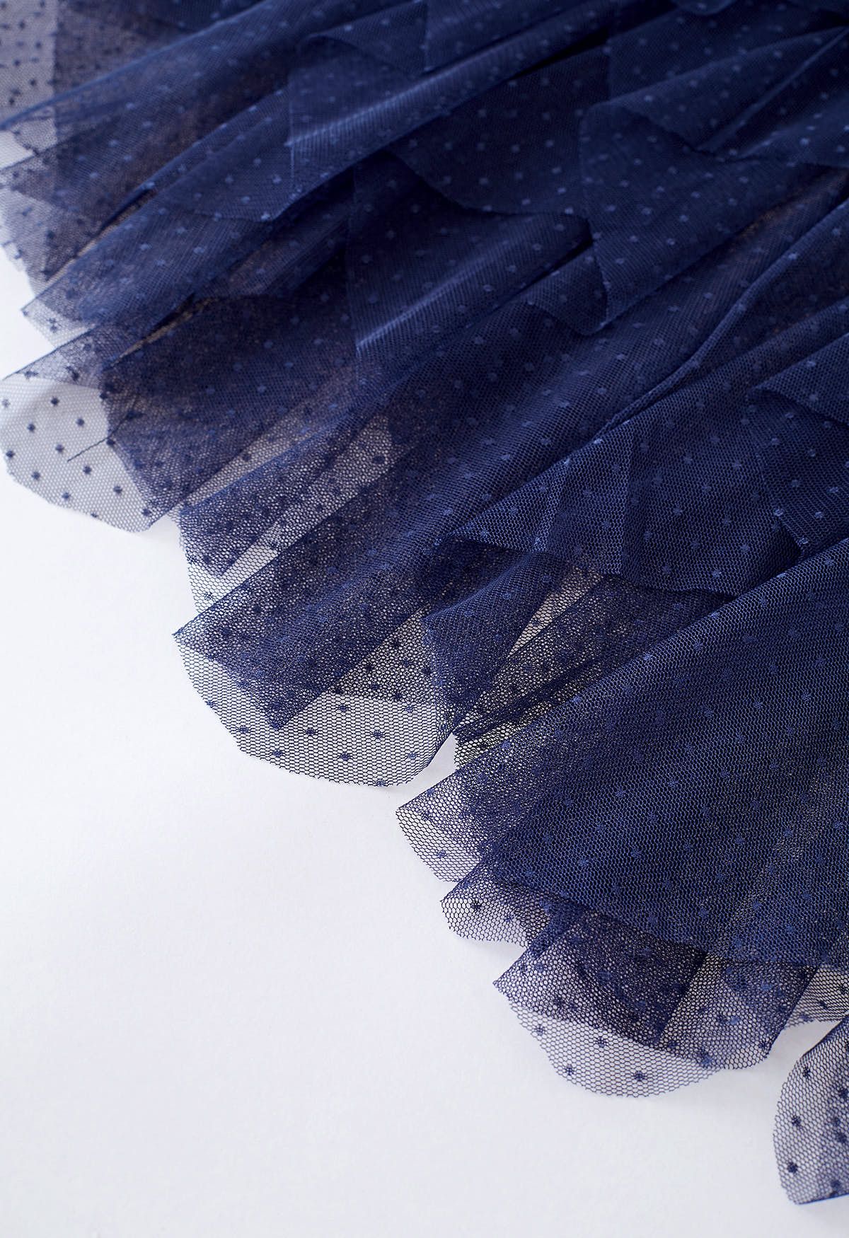 Dots Full Ruffled Tulle Skirt in Navy