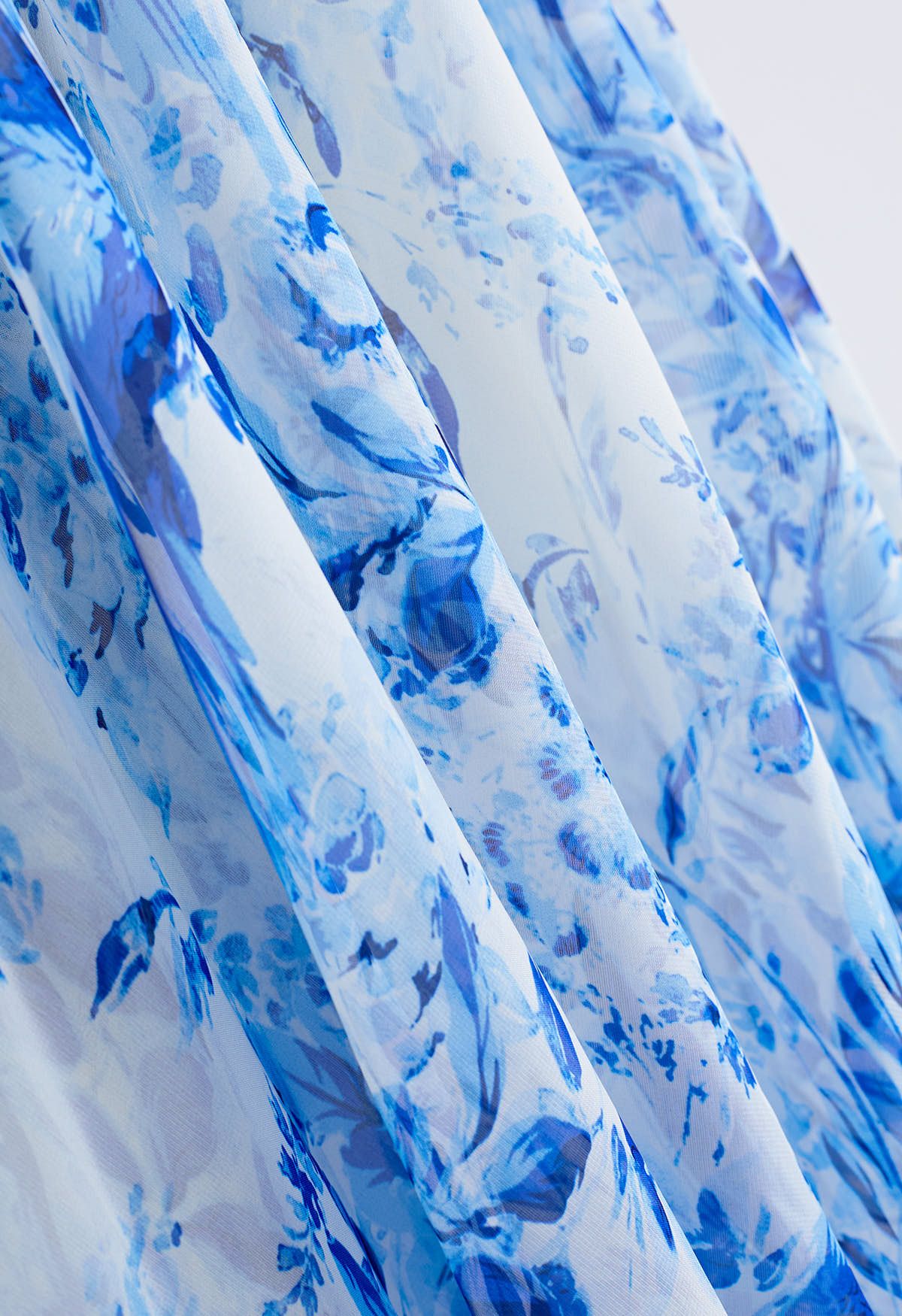 Summer Forest Printed Chiffon Maxi Skirt in Blue