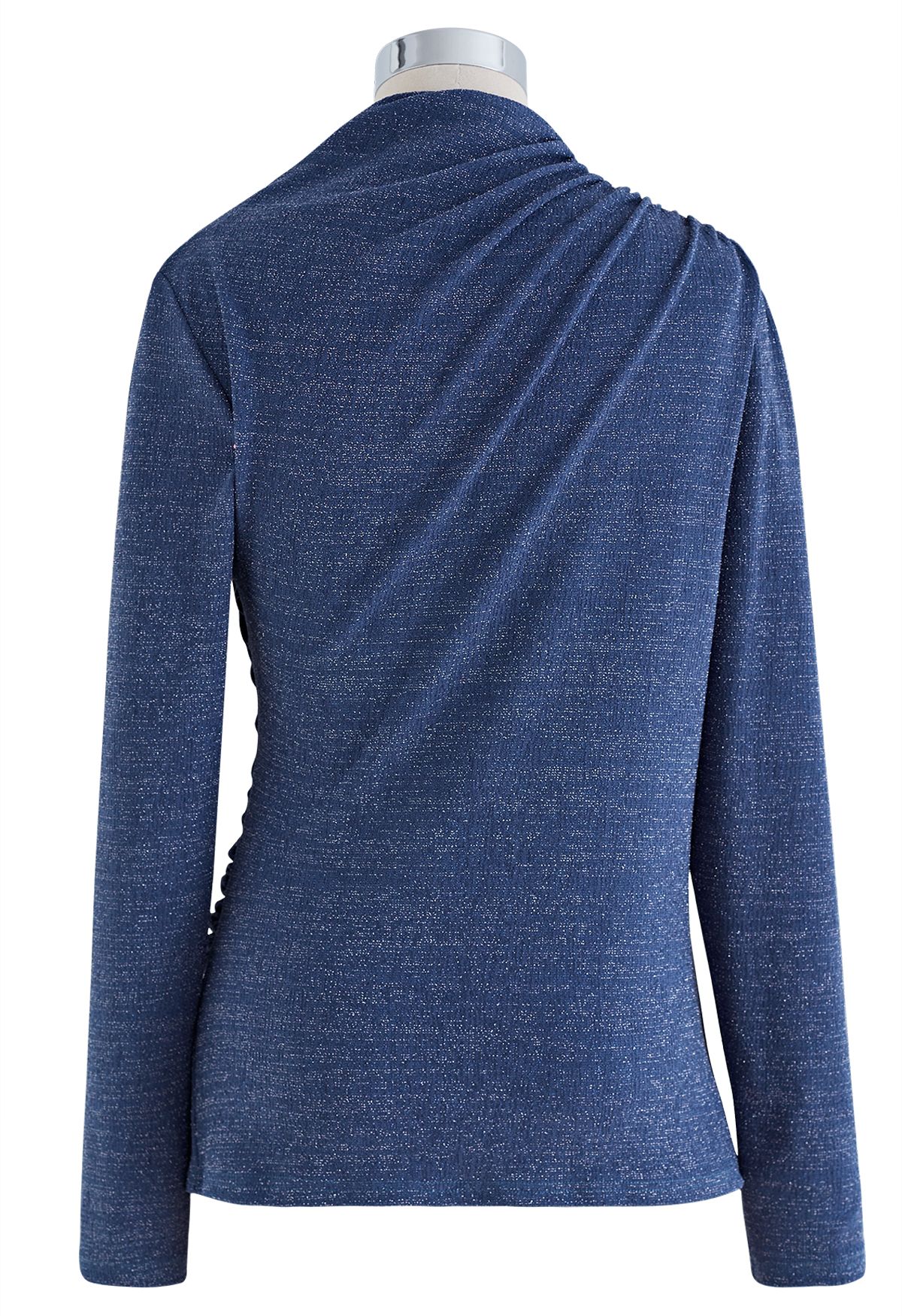 Gleaming Ruched Long Sleeve Top in Blue