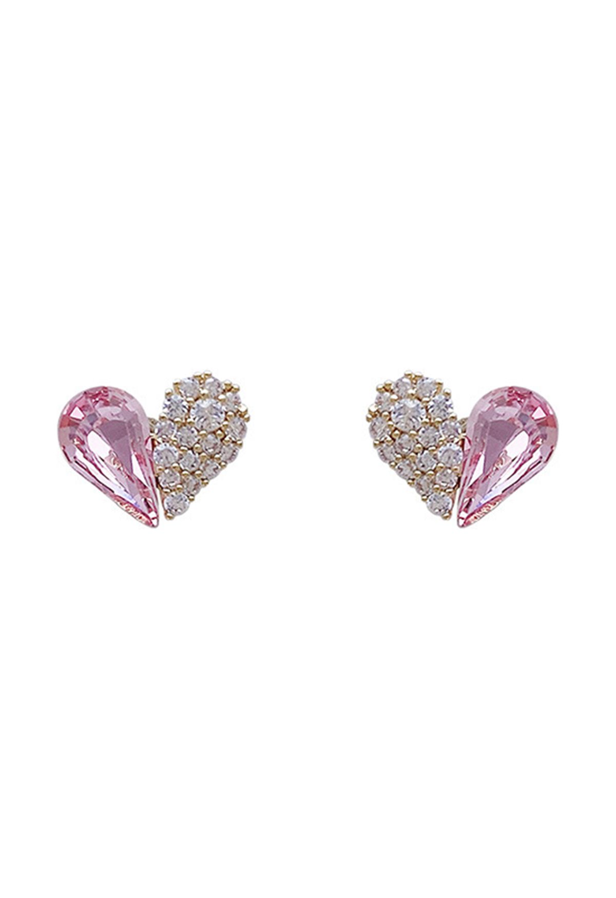 Heart Pink Crystal Rhinestone Earrings
