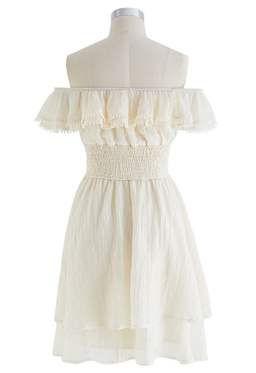 Off-Shoulder Tiered Ruffle Shirred Dress