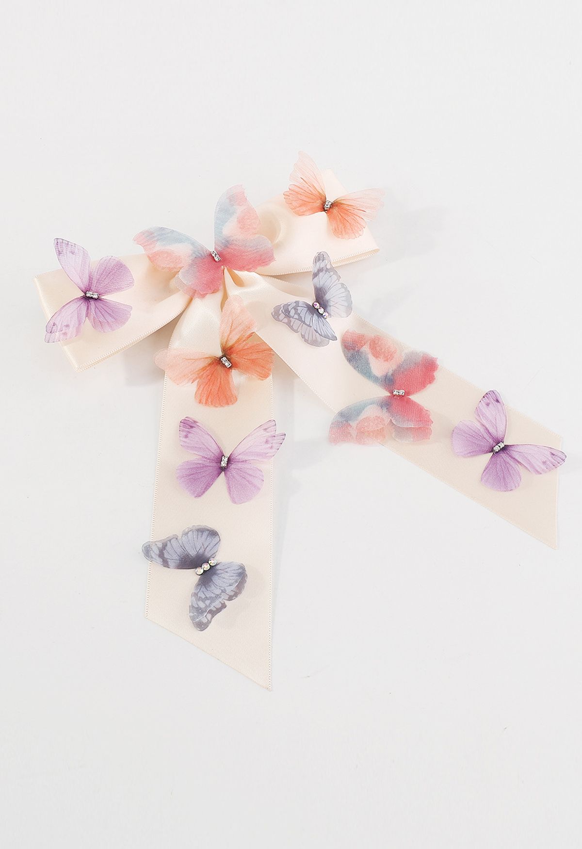 Vivid Butterfly Satin Bowknot Hair Clip in Cream