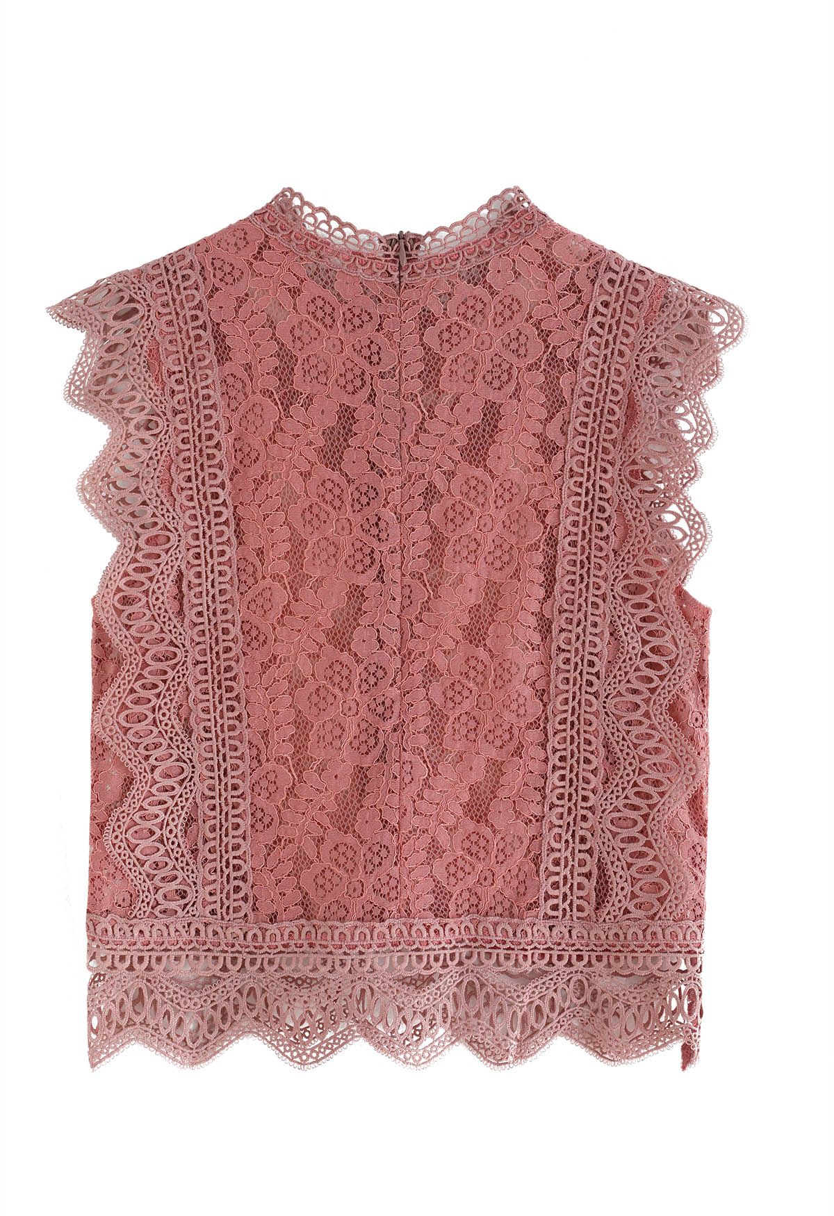 Your Sassy Start Sleeveless Crochet Lace Top in Coral