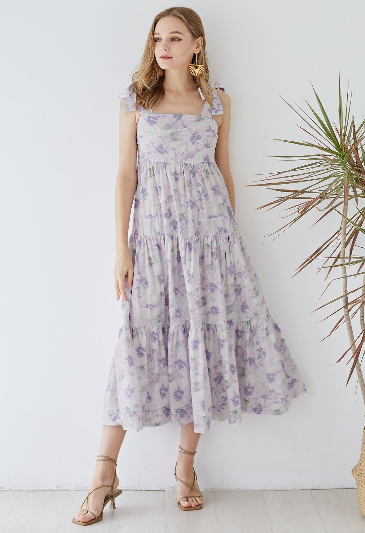 Lilac Blossom Tie-Strap Maxi Dress