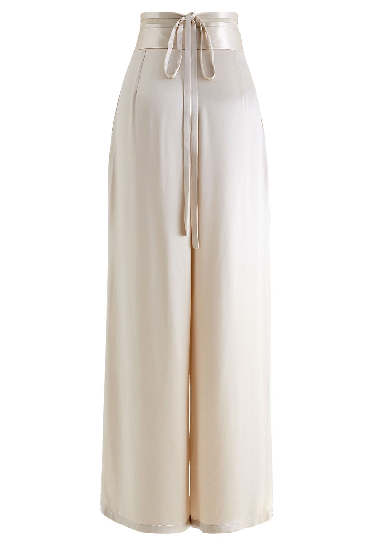 Glossy Crisscross Waist Wide Leg Pants in Champagne