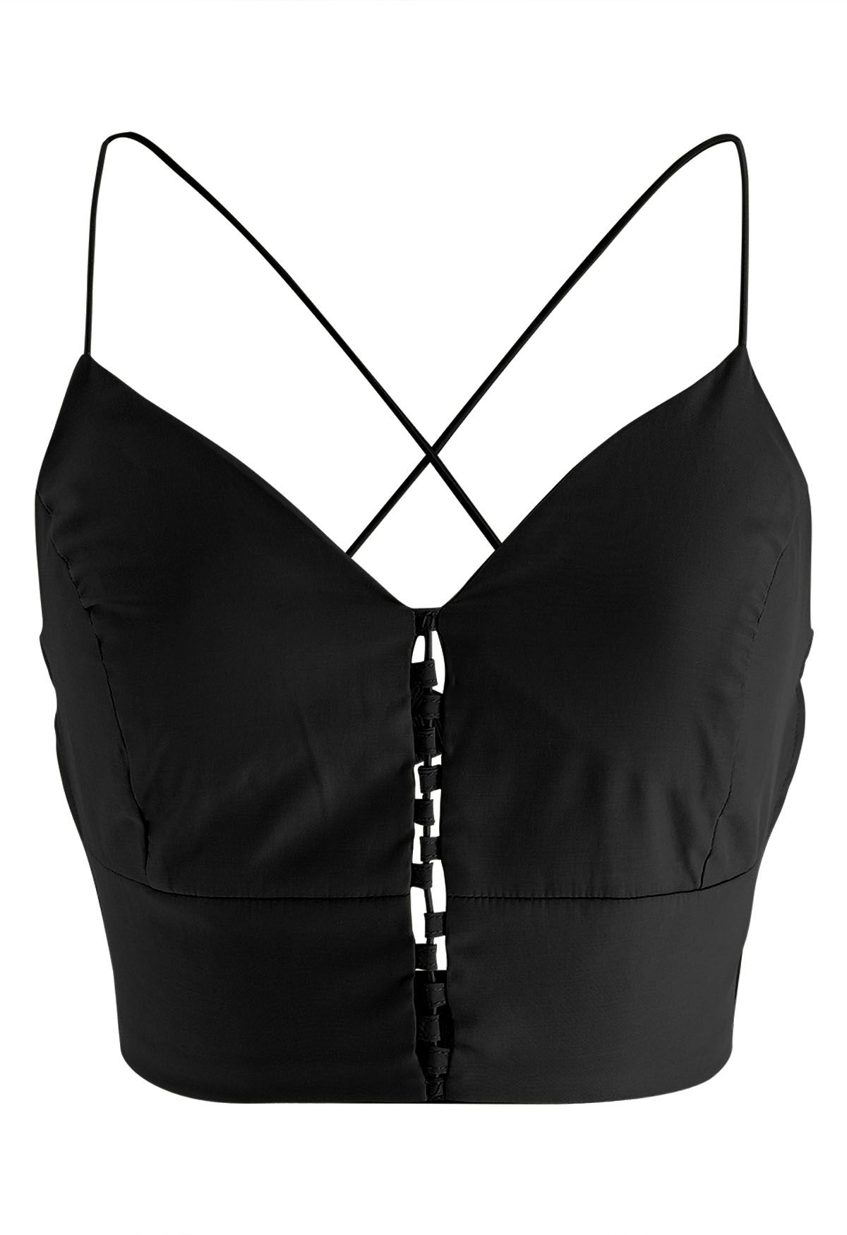 Crisscross Back Crop Cami Top in Black