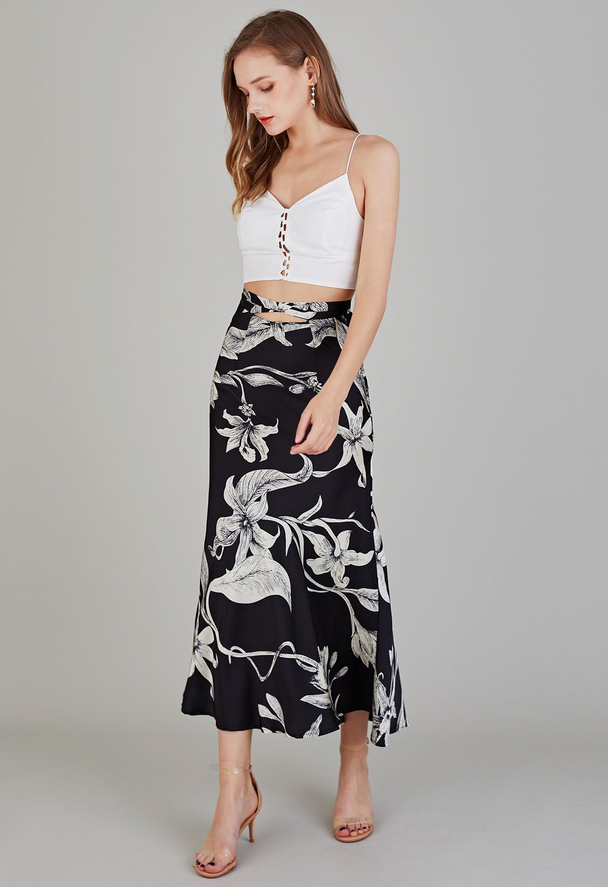 Midnight Lily Satin Pencil Maxi Skirt