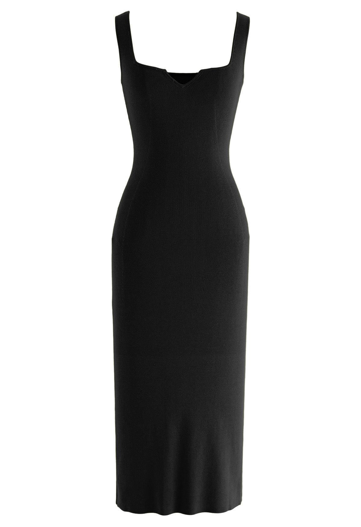 Notch Neckline Bodycon Knit Dress in Black