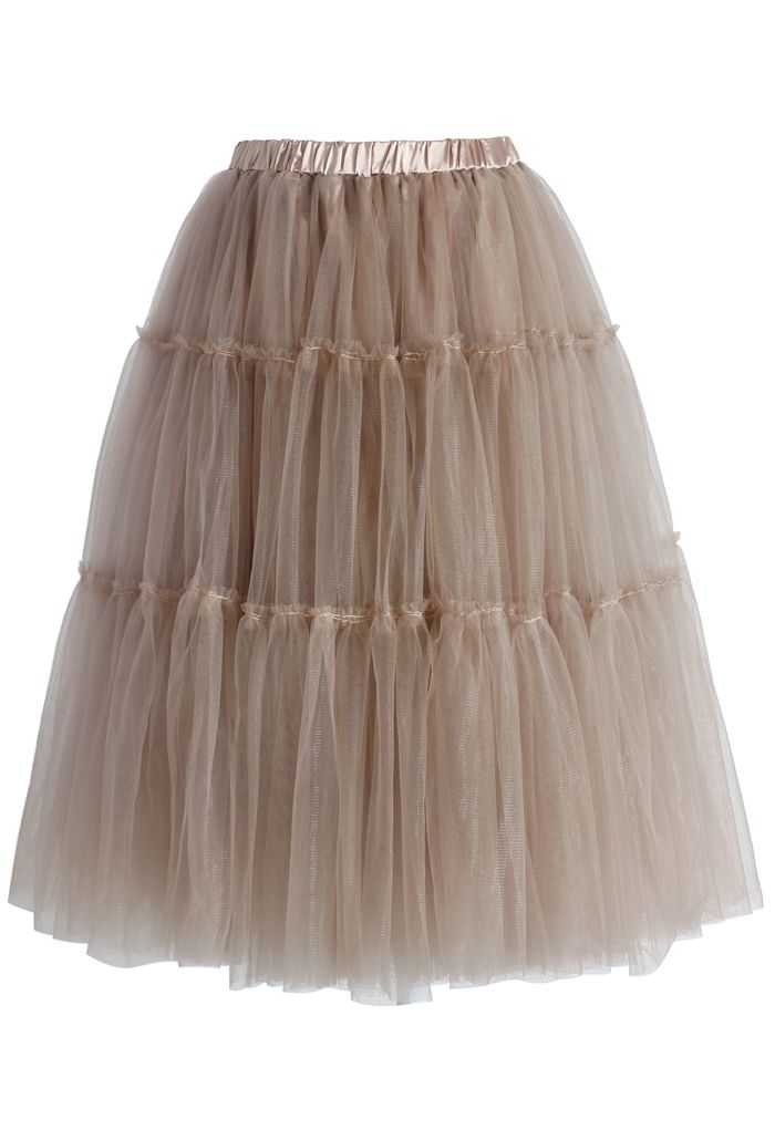 Amore Tulle Midi Skirt in Caramel