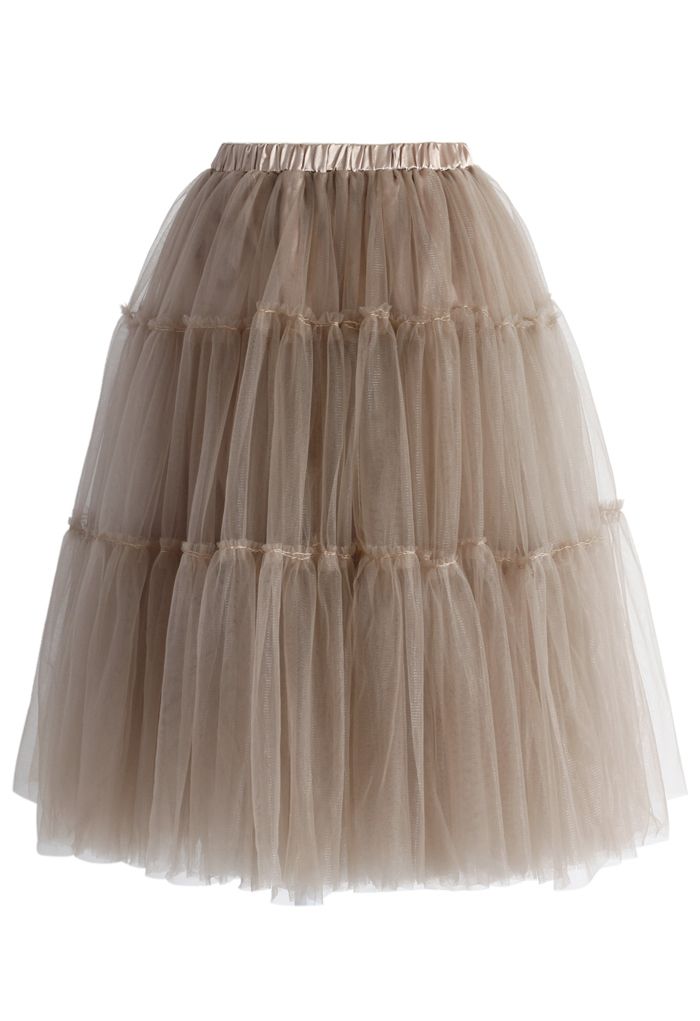 Amore Tulle Midi Skirt in Caramel