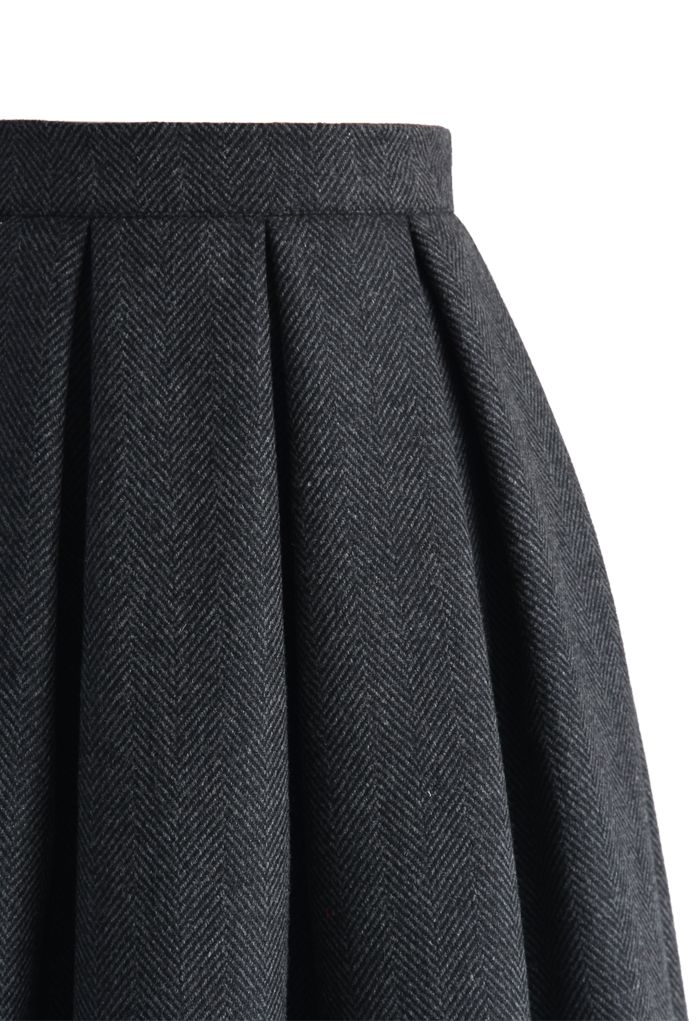 Wool-blend Pleated Twill Skirt