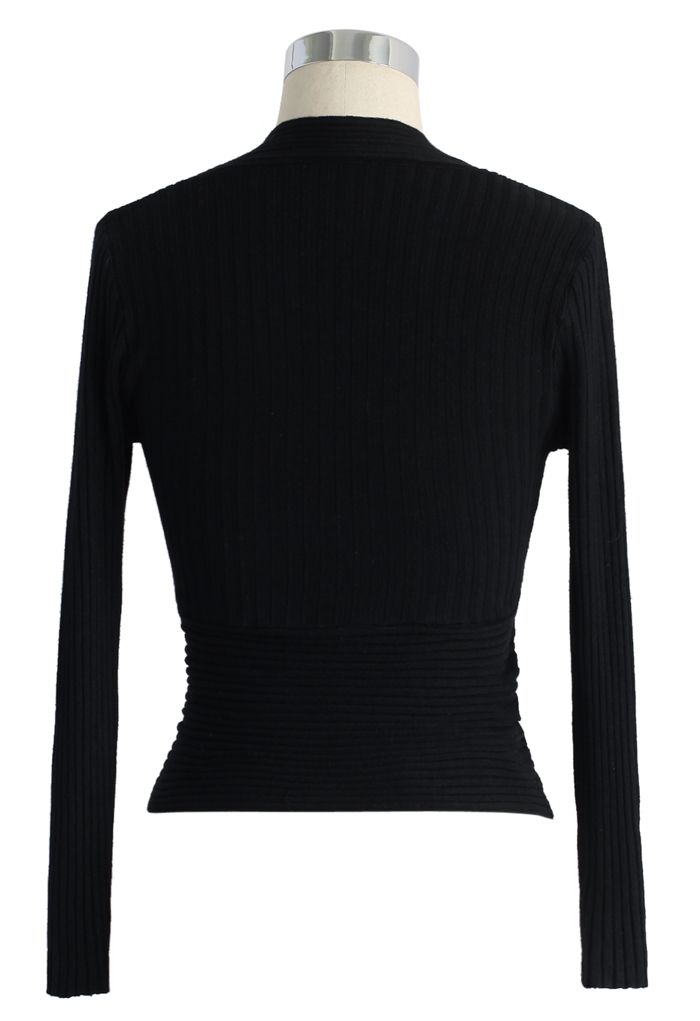 Glam V-neck Ribbed Top in Black