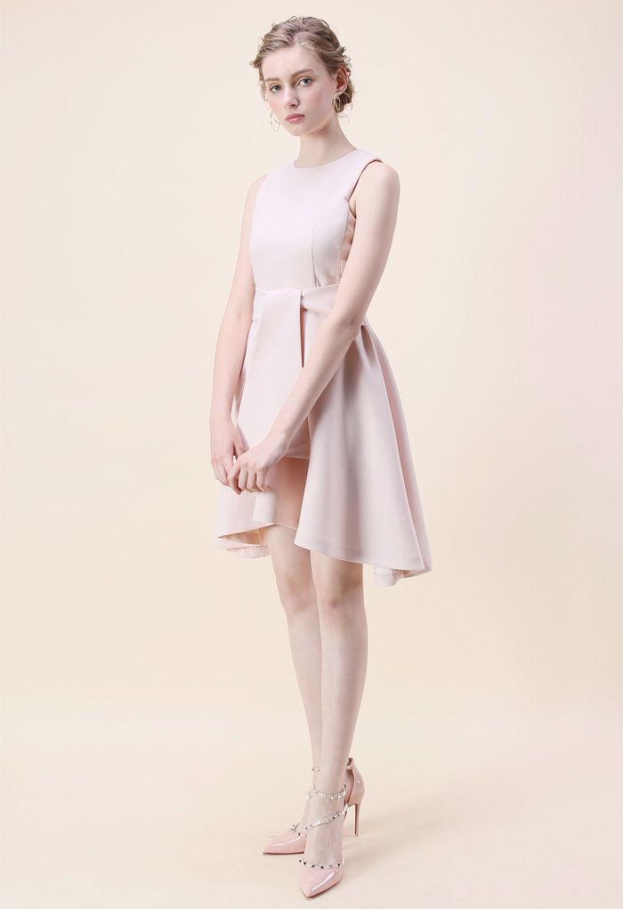 Tie with Daintiness Sleeveless Dress in Pink 