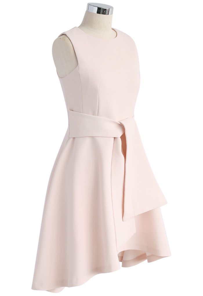 Tie with Daintiness Sleeveless Dress in Pink 