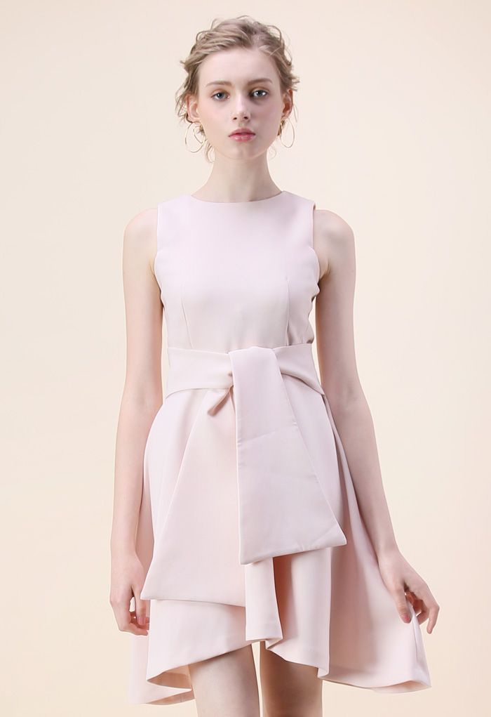 Tie with Daintiness Sleeveless Dress in Pink 