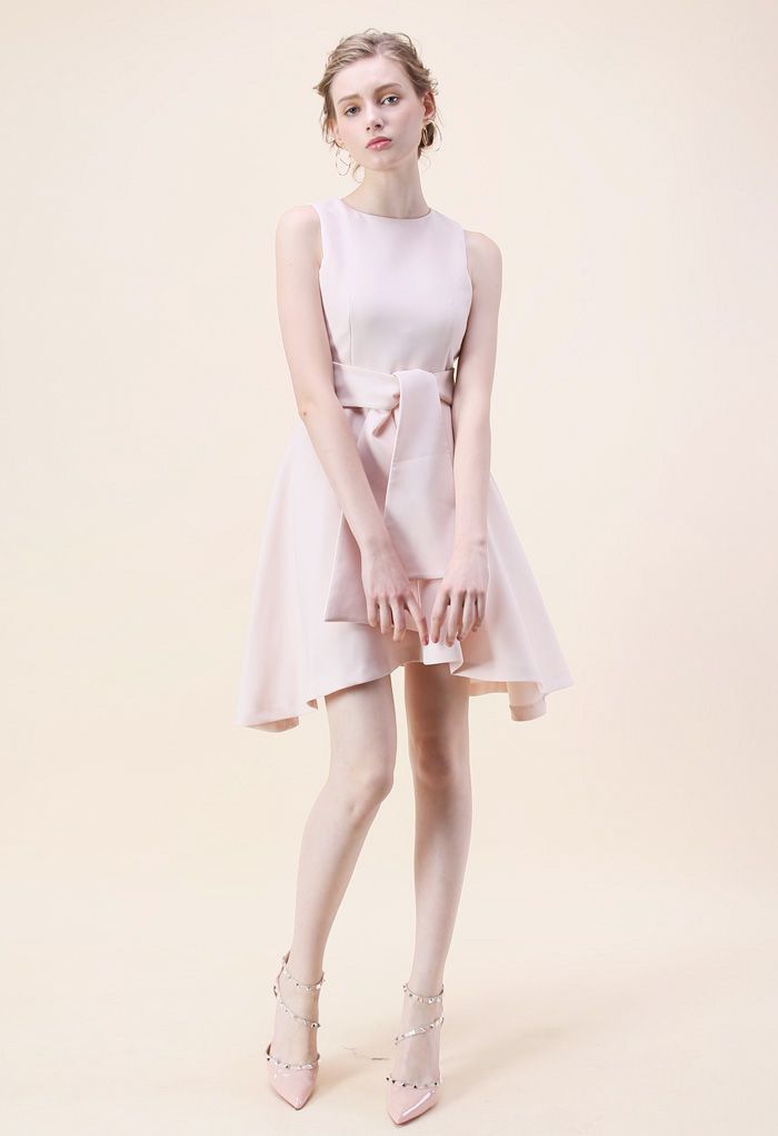 Tie with Daintiness Sleeveless Dress in Pink 