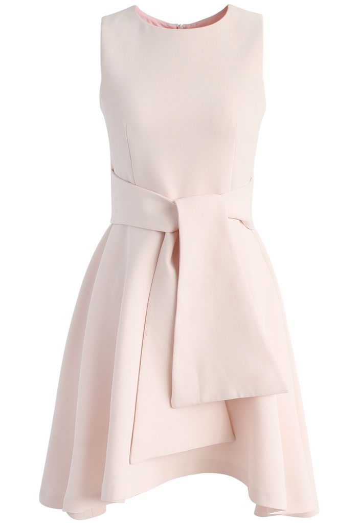 Tie with Daintiness Sleeveless Dress in Pink 